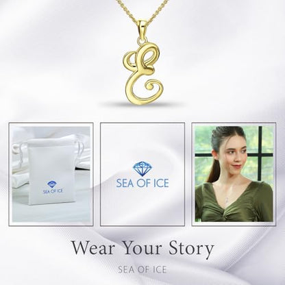 SEA OF ICE Letter Initial Necklace, Alphabet Letter Pendant Necklace, Sterling Silver, Gold, Rose Gold Necklace for Women, Elegant Initial Necklaces, Personalized Custom Women's Necklaces - color: Yellow Gold - E