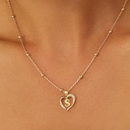 Cicy Bell Womens Heart Initial Necklace 18k Gold Plated | Personalized Letter Pendant, 17.7'' with 2'' Extender - color: Style 2-S-Gold