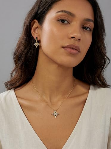 Celestial Star Moon Pendant Necklaces for Women Trendy, 14K Gold Plated Dainty Charm Necklaces with Green Blue Zircon, Gold Pendant Necklace for Wedding & Everyday Wear - style: Starburst Necklace