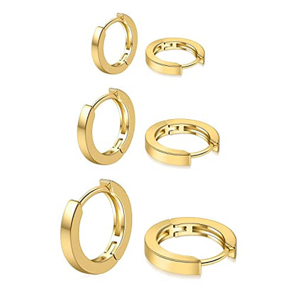 micuco 3 Pairs Small Gold Hoop Huggie Earrings Set for Women Men Tendy | 14K Gold Plated Small Huggie Hoop Earrings for Men, Tiny Cartilage Hypoallergenic Earring Set - style: A# Classic Gold 8-10- 12mm