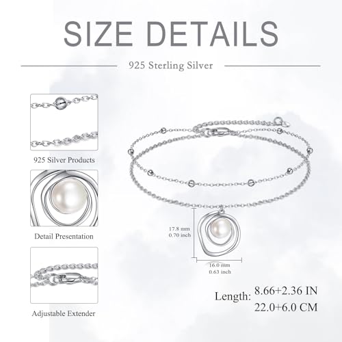 POPLYKE Frog/Pearl/Dragonfly/Ladybug/Highland Cow/Pearl/Moonstone Anklets Sterling Silver Double Layered Chain Beach Anklets for Women Foot Jewelry - style: Pearl