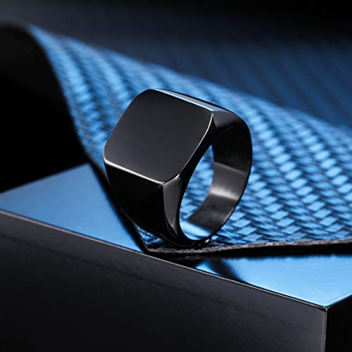 VIBOOS Custom Engraved Initial Monogram Signet Ring for Men Women Mens Rings Stainless Steel, Bundle with Ring Size Adjusters - color: C3: Black - Monogram