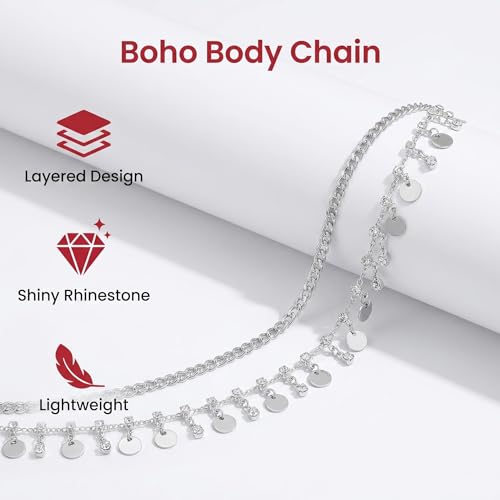 Layered Belly Waist Chain for Women - color: Silver Disc Waist Chain