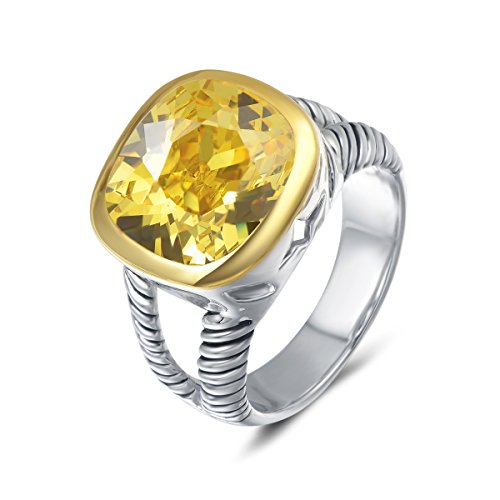 UNY JEWEL Twisted Cable Wire Two Tone Cusion Cut CZ Statement Ring Designer Inspired Fashion Love Antique Women Jewelry Gift - color: Dark Yellow