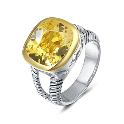 UNY JEWEL Twisted Cable Wire Two Tone Cusion Cut CZ Statement Ring Designer Inspired Fashion Love Antique Women Jewelry Gift - color: Dark Yellow