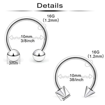 36-40Pcs 16G Surgical Steel Nose Septum Rings Piercing Jewelry Horseshoe Cartilage Helix Tragus Earring Hoop Eyebrow Lip Hoop Retainer for Women Men 8mm 10mm - color: 40pcs