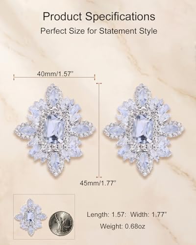 Prom Silver Clip On Earrings for Women Trendy Hypoallergenic Non Pierced Statement Cubic Zirconia Earrings for Women Large Rhinestone Earring Formal Wedding Jewelry Gifts - color: Silver