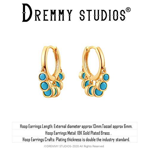 DREMMY STUDIOS Gold Dainty Huggie Hoop Earrings 18K Gold Plated Exquisite Open Tassel Dangle Charm Drop Sleeper Geometric Cross Coin Star Heart White CZ Simple Hypoallergenic Earrings for Women - color: Tassel-Turquoise