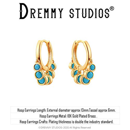 DREMMY STUDIOS Gold Dainty Huggie Hoop Earrings 18K Gold Plated Exquisite Open Tassel Dangle Charm Drop Sleeper Geometric Cross Coin Star Heart White CZ Simple Hypoallergenic Earrings for Women - color: Tassel-Turquoise