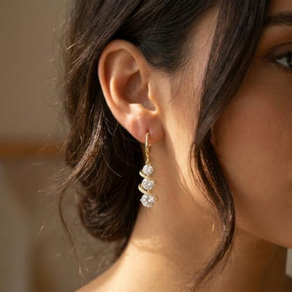 Sonateomber Christmas Tree Dangle Small Gold Hoop Earrings for Women, Cute Sparkly CZ Rhinestone Maple Clover Leaf Drop Earings Thanksgiving Holiday Accessories Fashion Jewelry Gift - color: Spiral