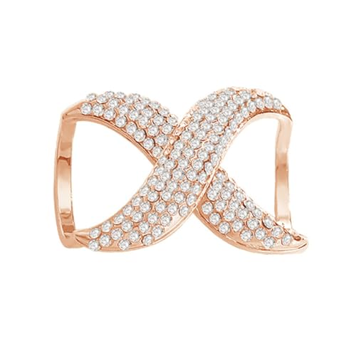 Rhinestone Infinity Silk Scarf Ring Brooch for Women Fashion Crystal X Chain Shawl Scarves Buckle Clip Brooches Dainty Dress Accessories Wedding Birthday Jewelry Gift - color: Rose Gold