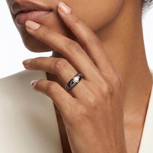 Women's Ceramic Wedding Band & Engagement Ring, Black/White - color: Black&Silver