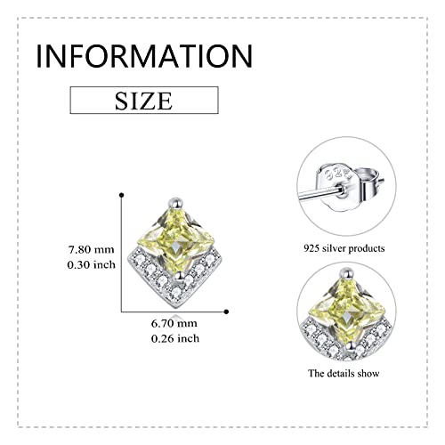 Birthstone Stud Earrings Sterling Silver Square Created Crystal Earrings Cubic Zirconia Hypoallergenic Piercing Jewelry Small Gifts for Women Mothers - color: Aug-Peridot