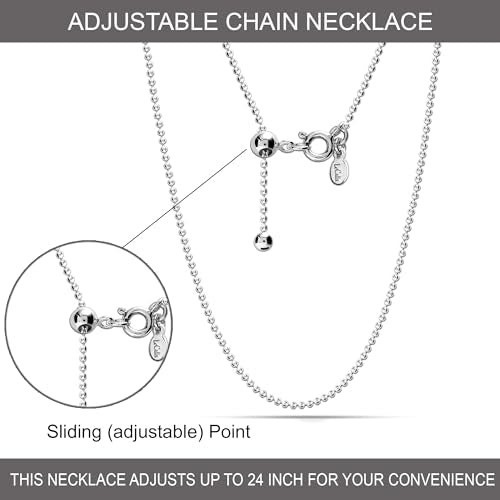 LeCalla 925 Sterling Silver Italian Jewelry Adjustable Chain Necklace, Sliding Bolo Chain Necklace for Women Slider Chain 14 to 24 Inch. - color: Ball Chain