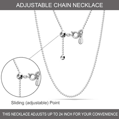 LeCalla 925 Sterling Silver Italian Jewelry Adjustable Chain Necklace, Sliding Bolo Chain Necklace for Women Slider Chain 14 to 24 Inch. - color: Ball Chain