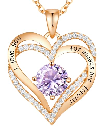 CDE S925 Silver Engraved Forever Love Heart Birthstone Necklaces for Women | 5A CZ,Hypoallergenic,Nickel-Free & Lead-Free Pendant,Anniversary Christmas Wedding Birthday Gift for Wife Girlfriend - color: 06-June, style: Rose Gold Plated