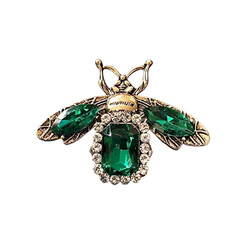 Rhinestone Bee Brooch Pin for Women Men Fashion Crystal Vintage Green CZ Emerald Insect Animal Brooches Lapel Pins Dainty Dress Accessories Jewelry Boutonniere Corsage for Hat Bag Suit Tie Wedding Birthday - color: Gold