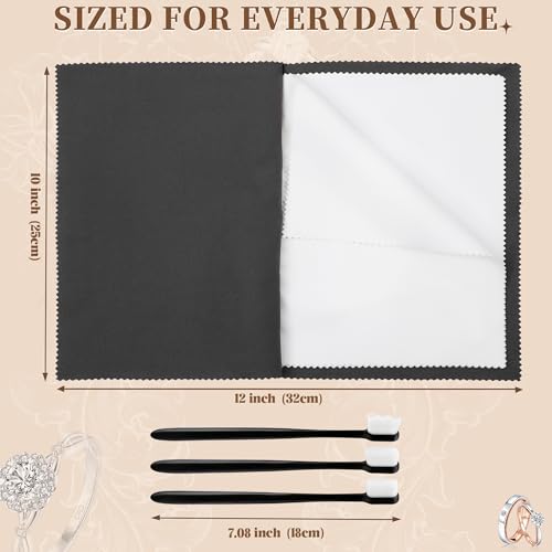 6 PCS Large Silver Polishing Cloth Kit, 3 Pack 10" x 12" Jewelry Cleaner Cloths with 3 Soft Brushes, Tarnish Remover & Scratch-Free Cleaner for Silver, Gold, Diamond, Coins, Watches, Deep Gray & Gray - color: Set of 3 Brushes + 3 Cloths(deep Gray, Light G