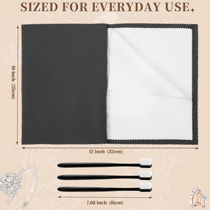 6 PCS Large Silver Polishing Cloth Kit, 3 Pack 10" x 12" Jewelry Cleaner Cloths with 3 Soft Brushes, Tarnish Remover & Scratch-Free Cleaner for Silver, Gold, Diamond, Coins, Watches, Deep Gray & Gray - color: Set of 3 Brushes + 3 Cloths(deep Gray, Light G