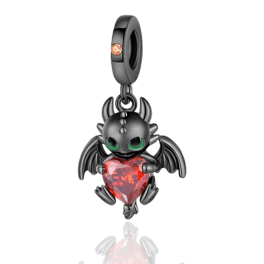 S925 Sterling Silver Cute Bead Charm for Pandora Bracelets and Necklaces | Lucky Clover Cute Animal Pink Bow Cherry Butterfly Pendant Bead Charms Jewelry Making Gifts for Women Valentines Mother's Day - style: Black Dragon Bead Charm