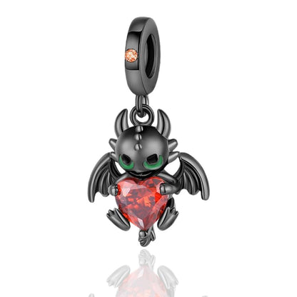 S925 Sterling Silver Cute Bead Charm for Pandora Bracelets and Necklaces | Lucky Clover Cute Animal Pink Bow Cherry Butterfly Pendant Bead Charms Jewelry Making Gifts for Women Valentines Mother's Day - style: Black Dragon Bead Charm