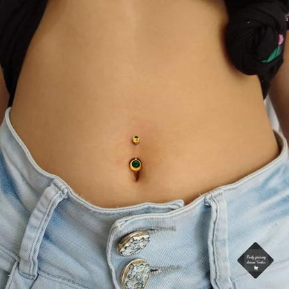 2pcs 14k Gold Filled Belly Button Rings, 14G 8mm/10mm/12mm Threaded Barbell Belly Button Piercing, Navel Ring Piercing Jewelry - color: 14K GF-2pcs-Green Round CZ-12mm
