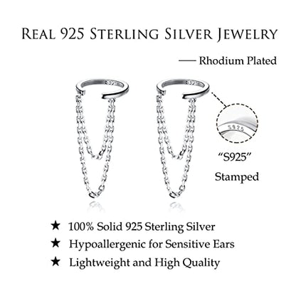Reffeer Solid 925 Sterling Silver Minimalist Cuff Earrings Chain for Women Cartilage Wrap Earrings Helix Cuffs - color: A-Silver