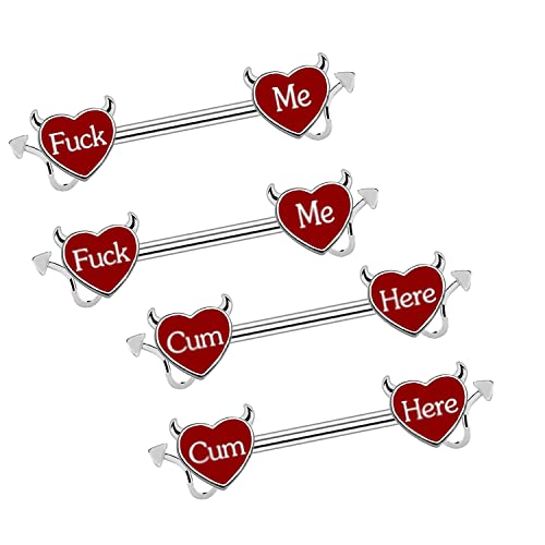 Letter Nipple Ring 14G 316L Surgical Steel Nipple Barbell Heart Shape Devil Body Piercing Jewelry for Women Men - color: red FC