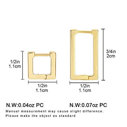 2 Pairs 14K Gold Plated Minimalist Hoop Earrings Small Dainty Geometric Square and Rectangle Huggies Hoops for Girls Women Gift, gold, silver and black - color: Gold