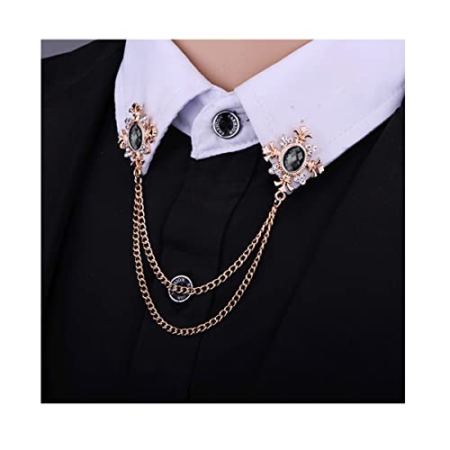 Collar Chain Pin for Men and Women - Hanging Tassel Brooch Lapel Pin for Business Suits - Bar Pin With Long Chain - Gifts - color: D: black