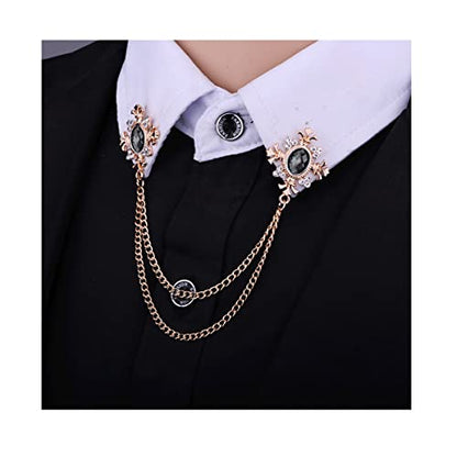 Collar Chain Pin for Men and Women - Hanging Tassel Brooch Lapel Pin for Business Suits - Bar Pin With Long Chain - Gifts - color: D: black