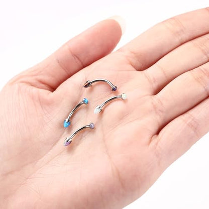 G23 Titanium Eyebrow Piercing Jewelry Eyebrow Rings Curved Barbell 16G Eyebrow Belly Button Ring Navel Rings Rook Daith Earrings Lip Ring Eyebrow Jewelry 6mm-12mm - color: 2PCS,Disc Shape +Cone Shape White Opal,Silver
