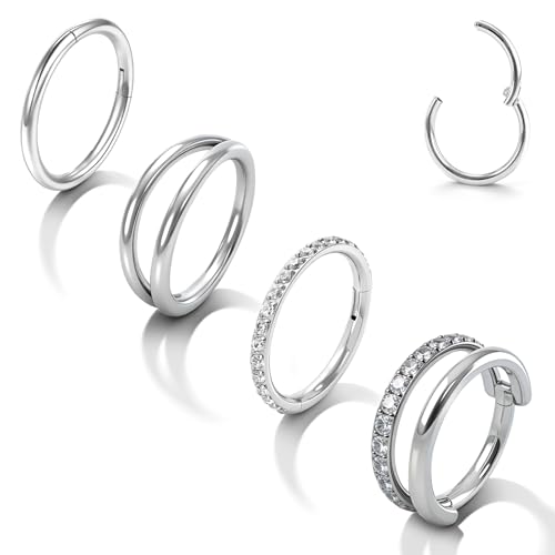 Titanium Septum Ring 5pcs, 18g Nose Rings Hoops for Women Men, Hypoallergenic Septum Rings Septum Hoop Daith Cartilage Tragus Helix Rook Piercing - color: 4 Pcs Silver, size: 18 Gauge 10mm