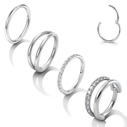 Titanium Septum Ring 5pcs, 18g Nose Rings Hoops for Women Men, Hypoallergenic Septum Rings Septum Hoop Daith Cartilage Tragus Helix Rook Piercing - color: 4 Pcs Silver, size: 18 Gauge 10mm