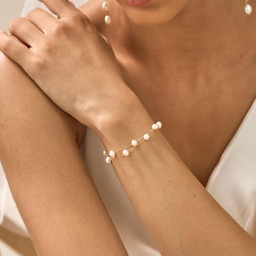 Pearl Bracelets for Women Dainty Gold Pearl Stretch Stackable Bracelet Bridesmaid Wedding Jewelry Gifts Prom Wedding Guest Dress - color: P:2Layered Pearl Bracelet