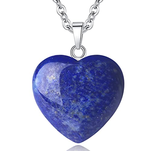 QINJIEJIE Lapis lazuli Necklace Crystals Necklaces Heart Pendants Gifts | Lapis Lazuli Necklace Bule Heart Love Real Reiki Energy for Women Mothers Day Gift Christmas Crystal Necklace for Women - color: Blue - Lapis Lazuli