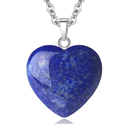 QINJIEJIE Lapis lazuli Necklace Crystals Necklaces Heart Pendants Gifts | Lapis Lazuli Necklace Bule Heart Love Real Reiki Energy for Women Mothers Day Gift Christmas Crystal Necklace for Women - color: Blue - Lapis Lazuli