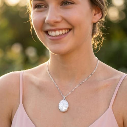 YOUFENG Love Heart Locket 14K Gold-Filled Oval Circle Rectangle Lockets that Hold Pictures Floral Patterns Necklace for Women - style: Silver Oval