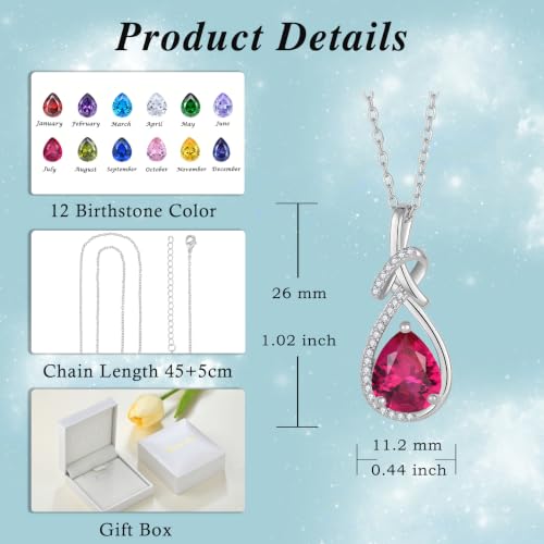 Infinity Teardrop Necklace Silver Tone Pendant Birthstone Jewelry for Women - color: Red