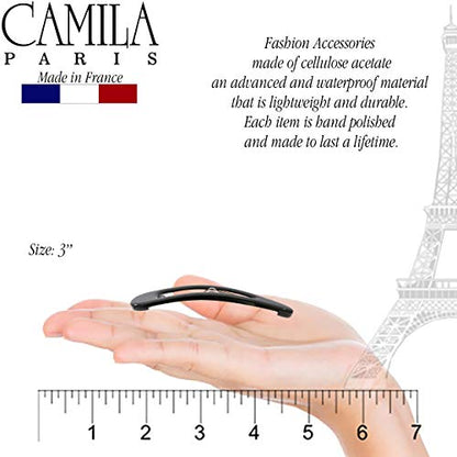Camila Paris AD90/2 French Hair Barrettes Clips, Snap Hair Slides Clic Clac for Women, Styling Girls Side Slide-in Metal Snap Pin Hair Accessories for Women. Strong Hold, No Slip Grip, Made in France - color: Black 3"