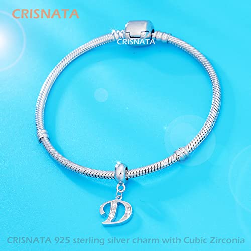 26 Letter Pendant Charms, Polished 925 Sterling Silver Complete Initial A-Z Dangling CZ Stone Alphabet Beads, fits European Bracelet Necklace, Gift for Mother/Father/Daughter/Son/Sister/Aunt - color: Letter D CZ Pendant Charm