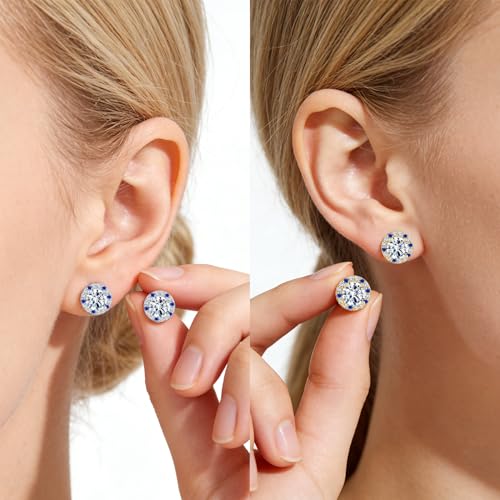 Titanium Stud for Sensitive Ears, Gold Plated Halo Cubic Zirconia Earrings - color: Round Yellow Stud