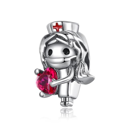 Charms Beads 925 Sterling Silver Animal Heart Flower Friend Dangle Pendant with 5A Cubic fits for Charms Bracelets for Woman Valentine's Day Mother's Day Christmas Graduation Birthday Gift - style: J07-Red Heart's White Angel Nurses