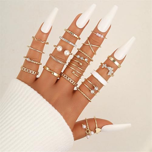 Knuckle Rings Set for Women, Dainty Stackable Midi Rings Simple Stacking Joint Finger Rings Pack Adjustable Cute Butterfly Heart Rings Mixed Size - style: C-22Pcs