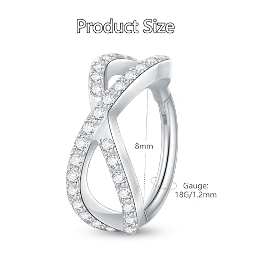 Xpircn ASTM F136 Titanium Double Hoop Septum Click Nose Rings Lip Rook Lobe Tragus Helix Cartilage Daith Conch Earrings Clear CZ Paved Nose Piercing Jewelry for Women Men - color: Double Hoops Gold, size: 16G 8mm