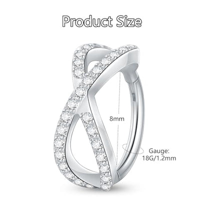 Xpircn ASTM F136 Titanium Double Hoop Septum Click Nose Rings Lip Rook Lobe Tragus Helix Cartilage Daith Conch Earrings Clear CZ Paved Nose Piercing Jewelry for Women Men - color: Double Hoops Gold, size: 16G 8mm