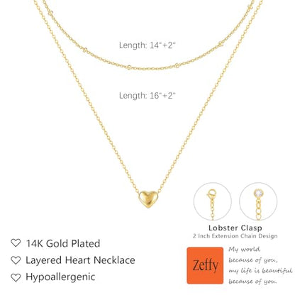 Zeffy Dainty Gold Heart Necklace for Women Trendy 14K Gold/Silver Plate Cute Heart Pendant Choker Necklaces Gold Love Heart Chain Necklace for Women Dainty Gold Jewelry Gifts for Women - style: Layered Heart Necklaces-Gold
