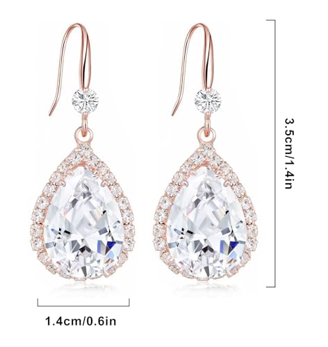 Crystal Drop Earrings for Women Cubic Zirconia Teardrop Earrings Sparkling Rhinestone Dangle Earring - color: Gold White