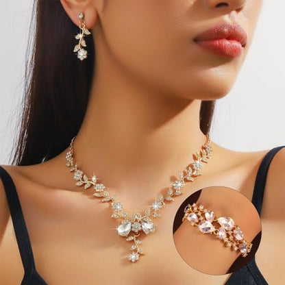 CSIYANJRY99 Silver Prom Jewelry Set Gold Wedding Jewelry Sets for Brides Necklace and Earring Bracelet Rhinestone Prom Party Costume Accessorie - color: A-Gold