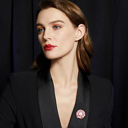 Women Camellia Flower Pearl Enamel Brooch Pins for Ladies Jewelry Fashion - color: Pink